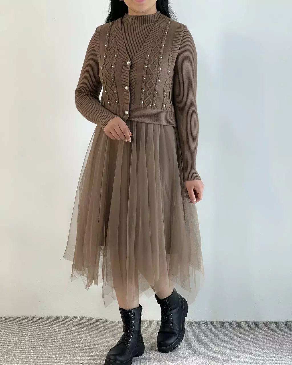 ست پیراهن و جلیقه بافت مروارید دوزی کد 5312