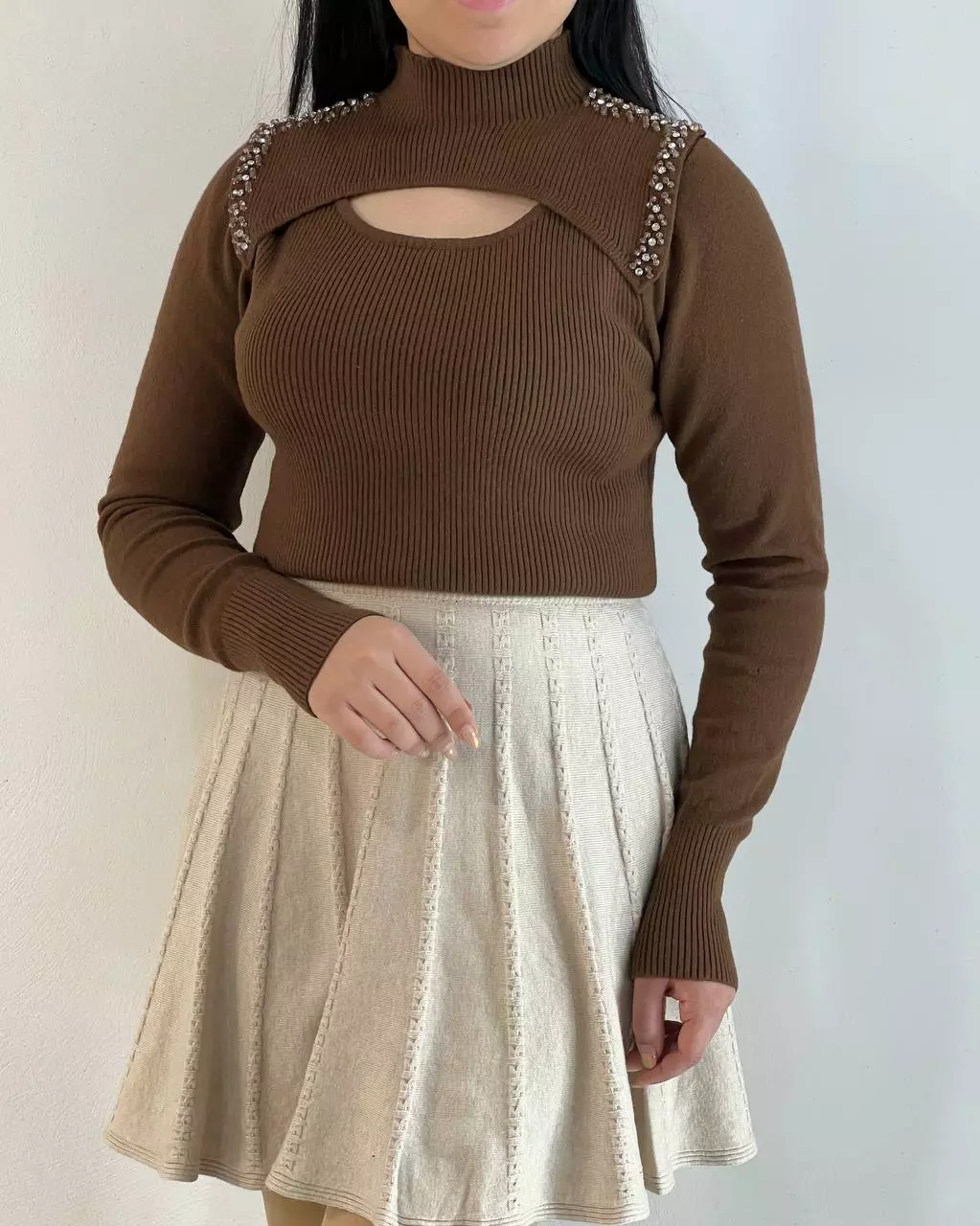 پلیور بافت سرشانه منجوق یقه ایستاده کد 5333