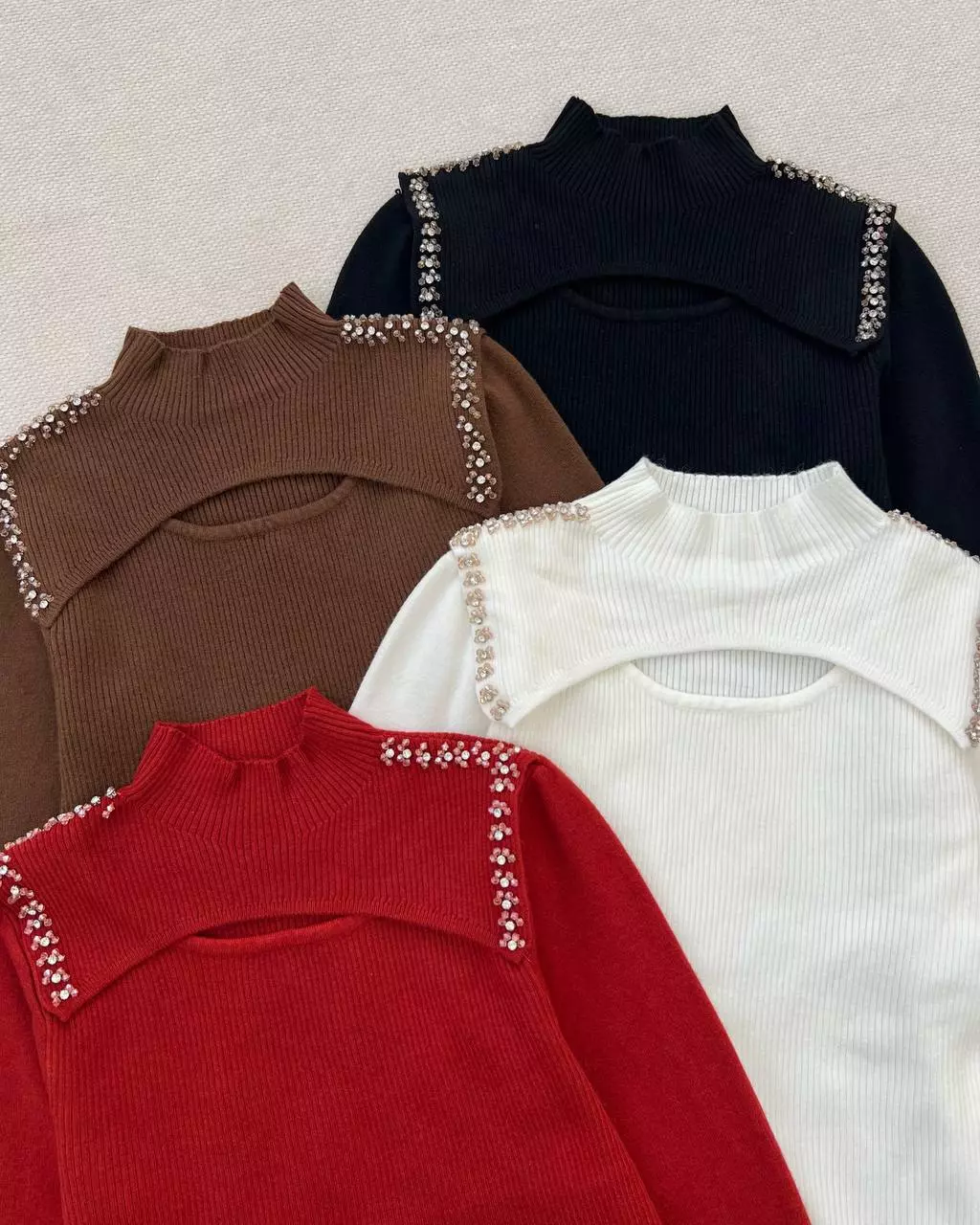 پلیور بافت سرشانه منجوق یقه ایستاده کد 5333