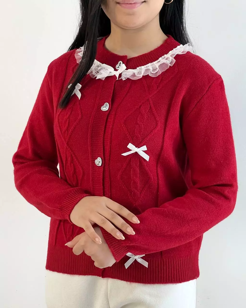 ژاکت بافت دکمه قلب پاپیون کد 5343