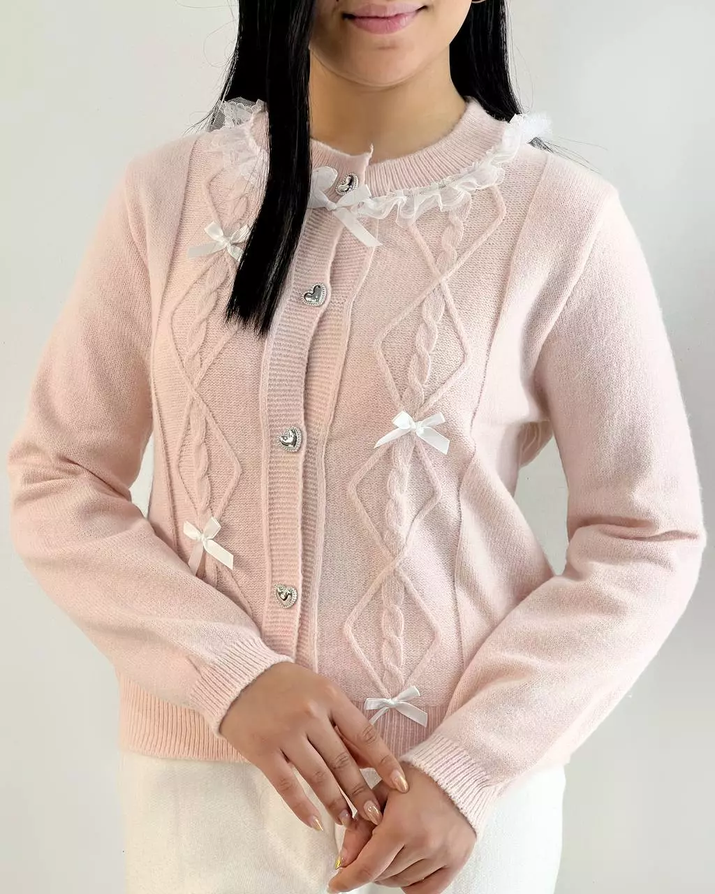 ژاکت بافت دکمه قلب پاپیون کد 5343