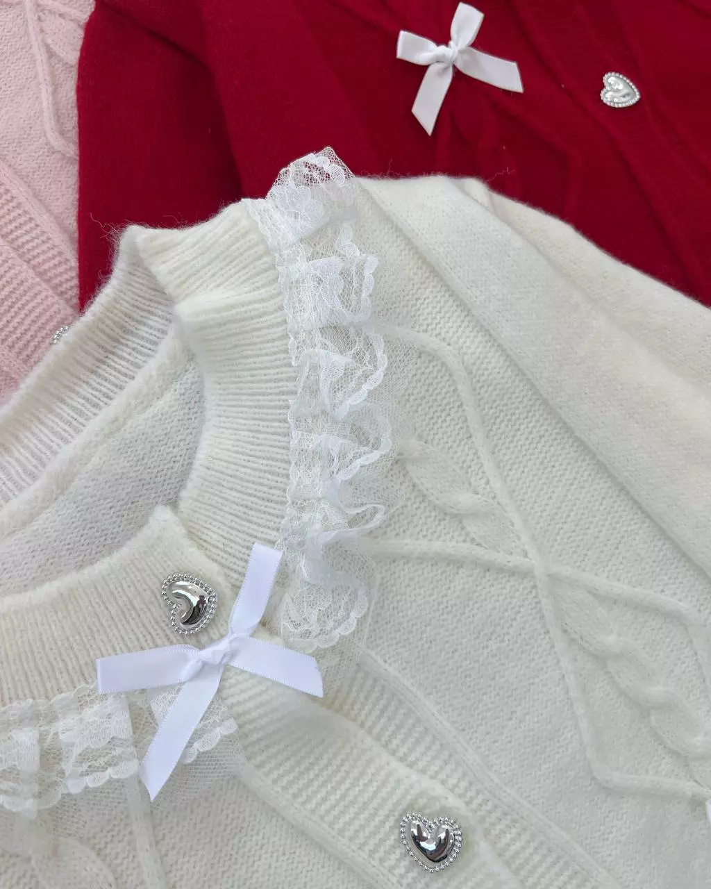 ژاکت بافت دکمه قلب پاپیون کد 5343