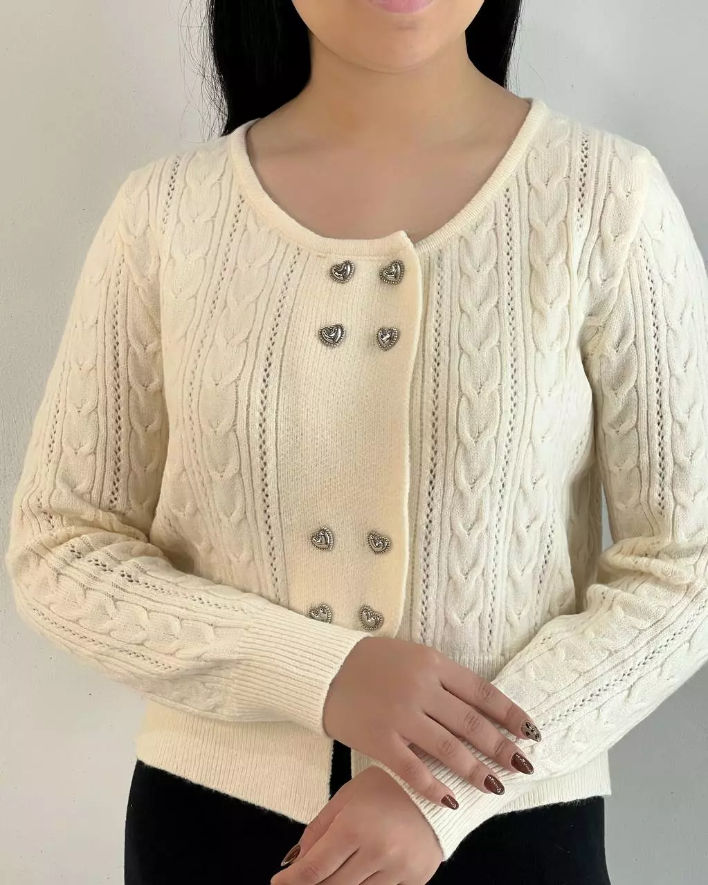 ژاکت بافت جلو دکمه قلب کد 5351