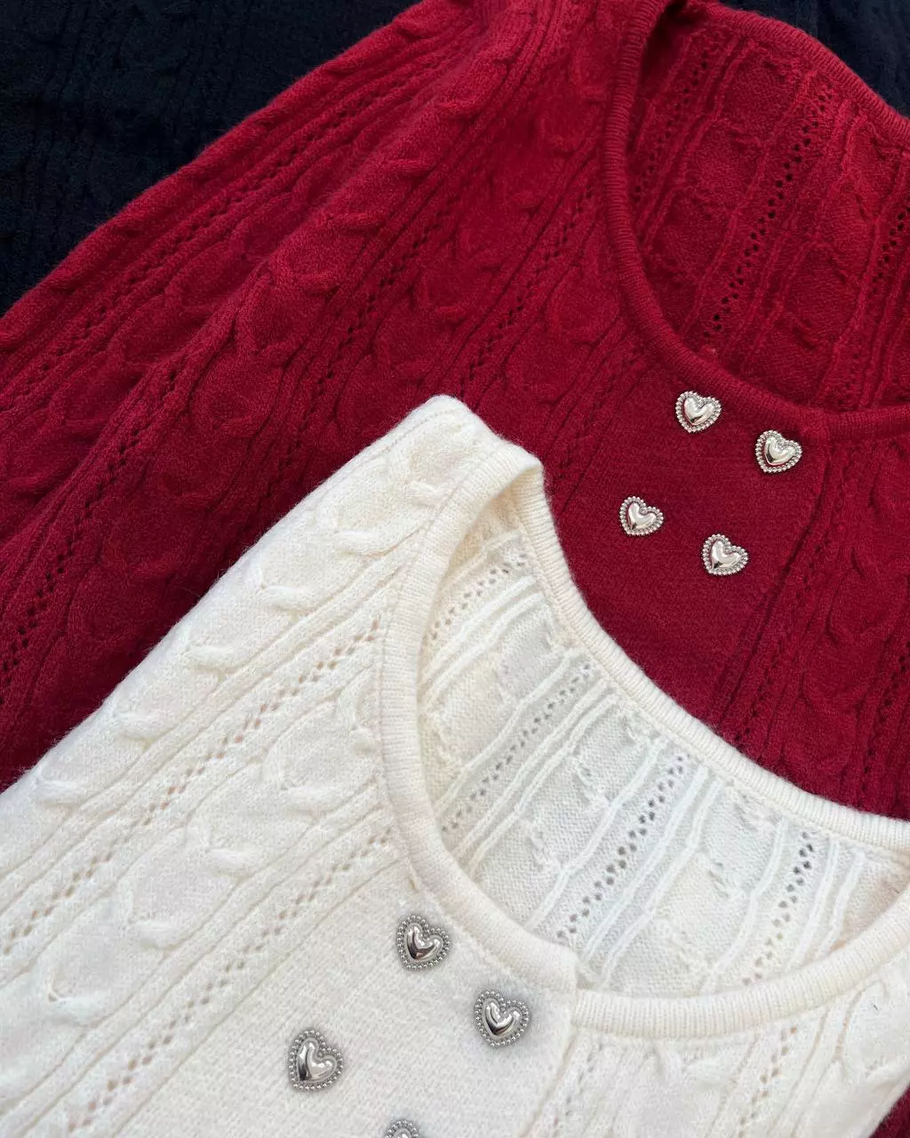 ژاکت بافت جلو دکمه قلب کد 5351