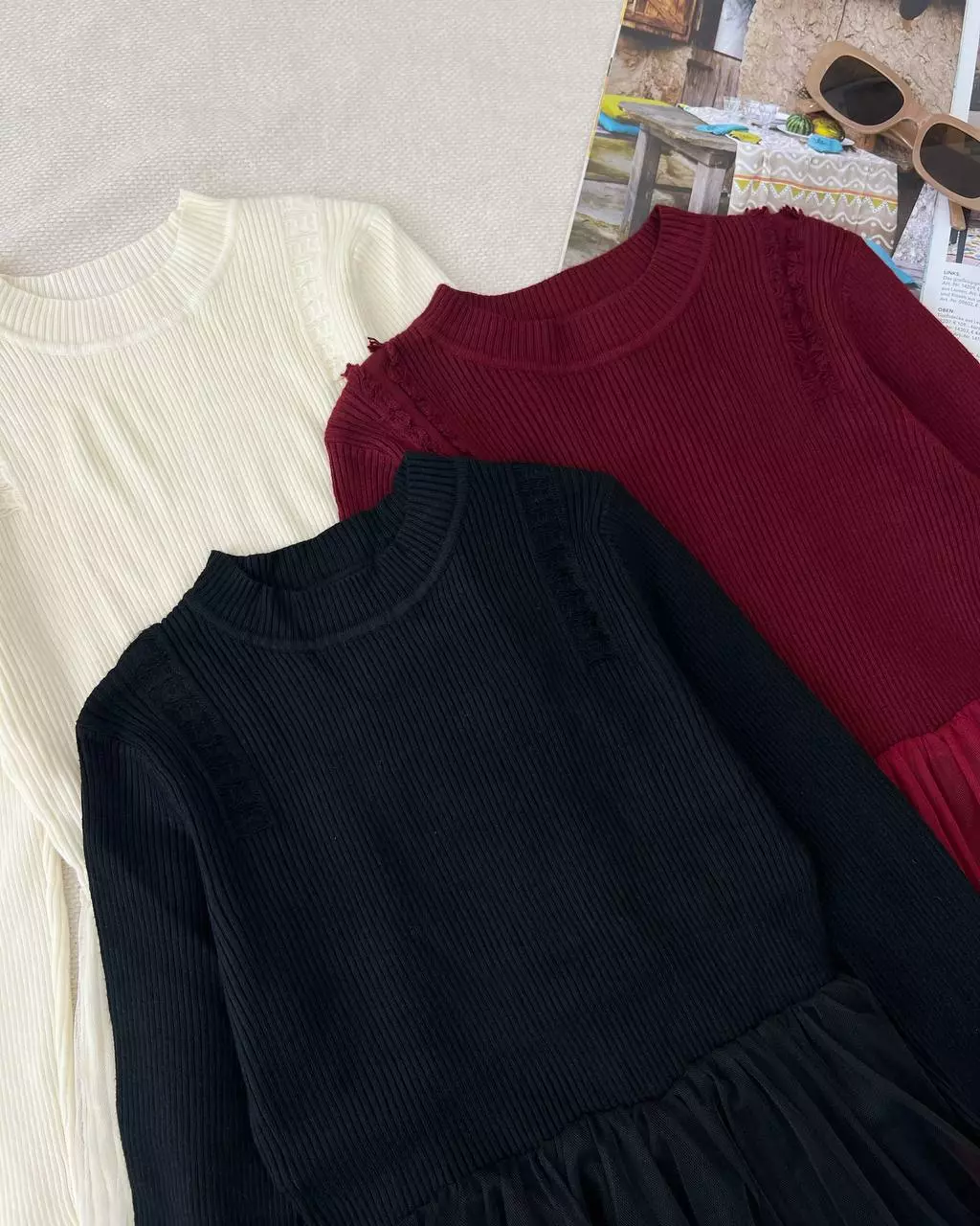 پیراهن بافت با رویی تور کد 5360