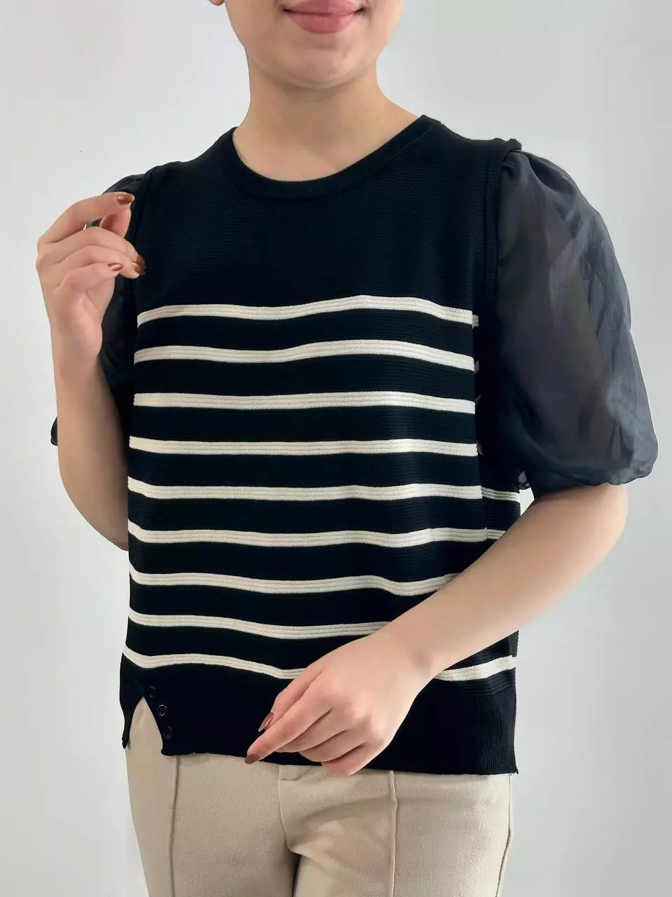 بلوز بافت راه راه استین پف کد 5361