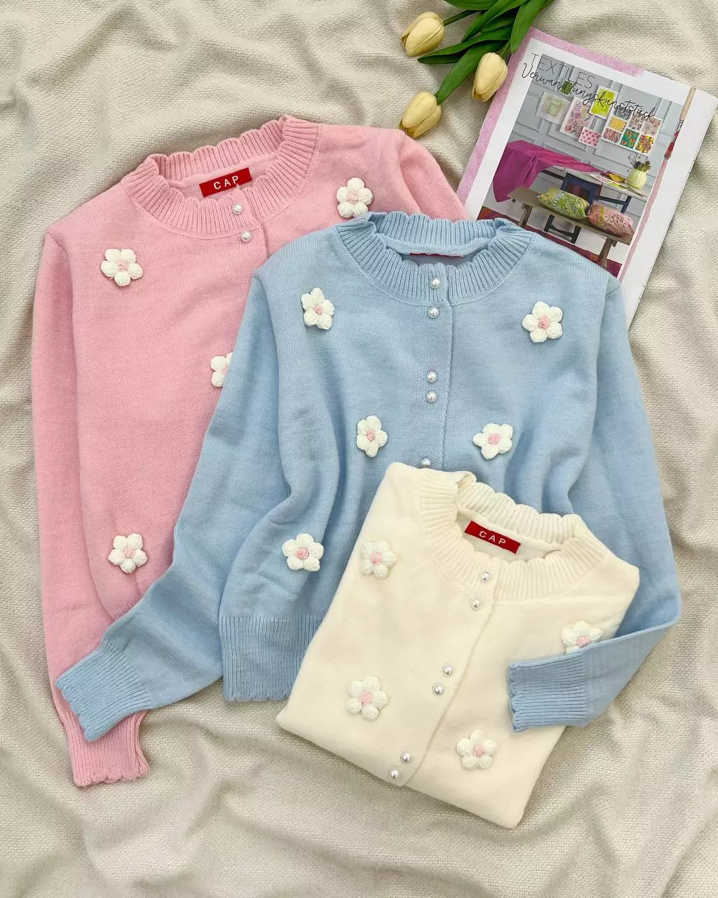 ژاکت بافت گل برجسته 6 رنگ کد 5368