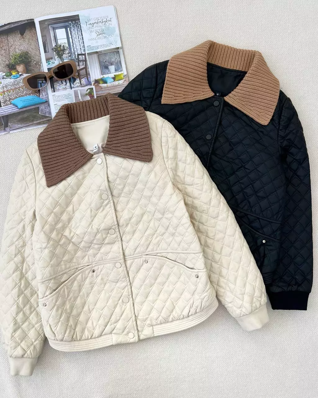 کاپشن چرم یقه بافت کد 5370