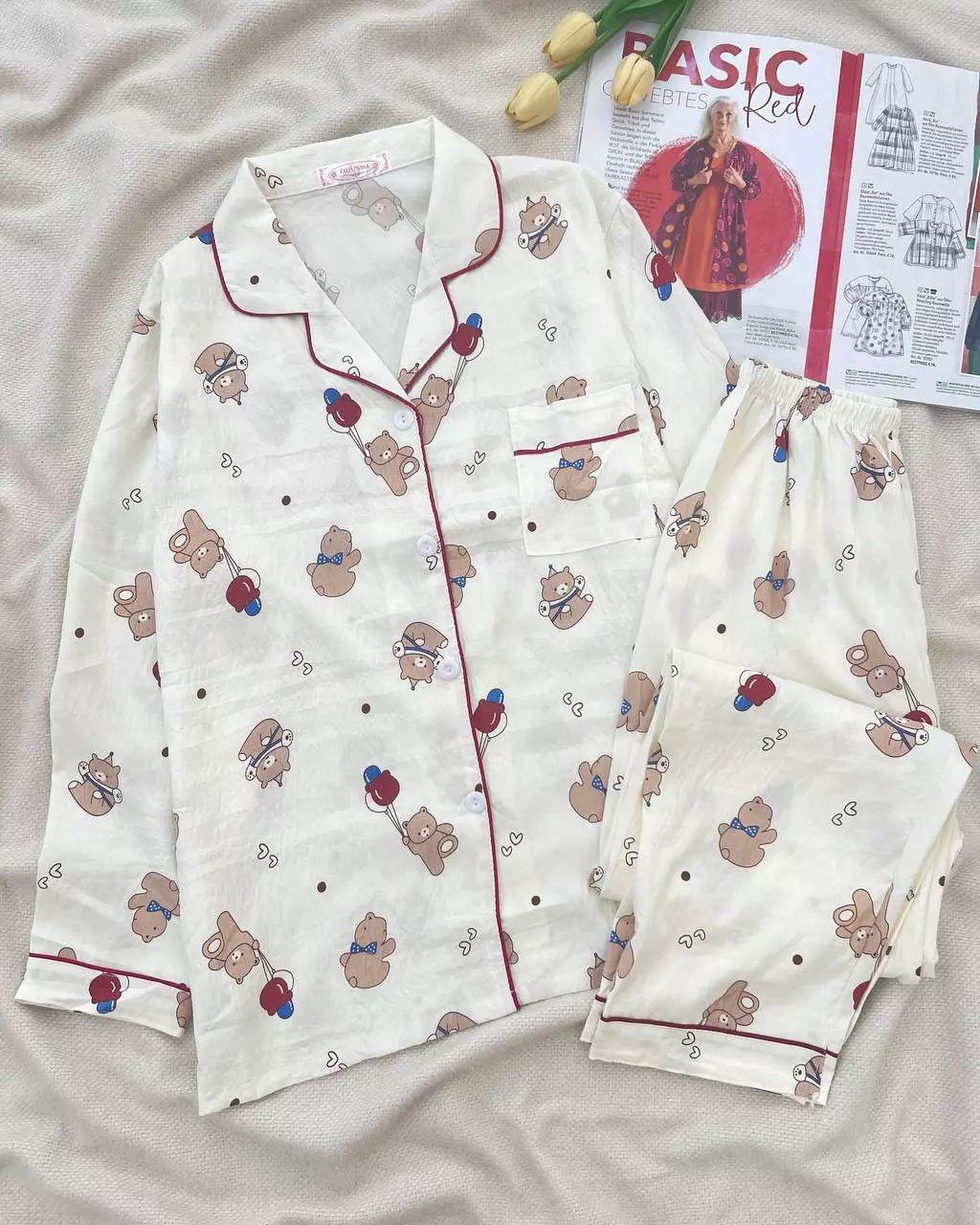 ست راحتی استین بلند جلو دکمه کد 5371