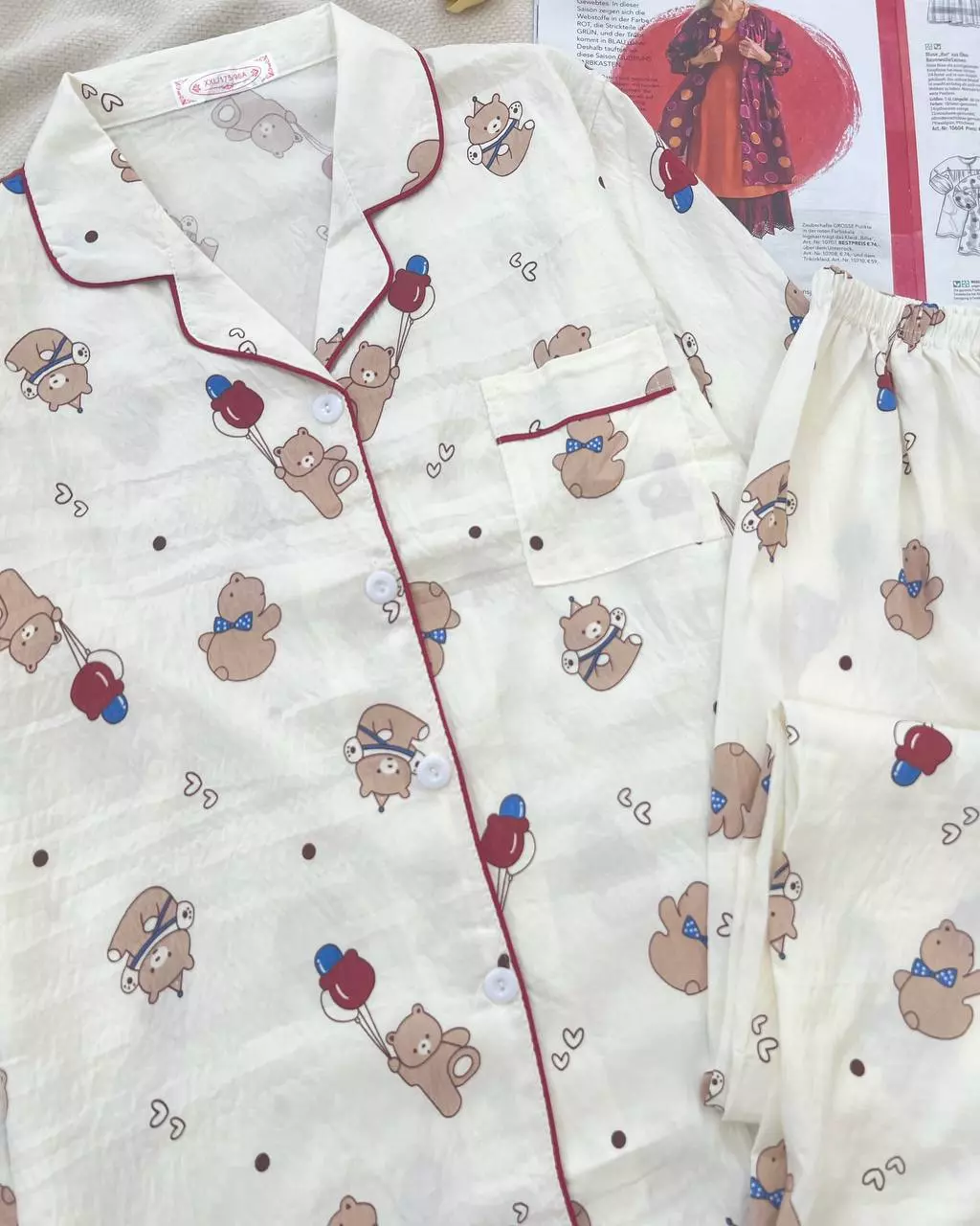 ست راحتی استین بلند جلو دکمه کد 5371