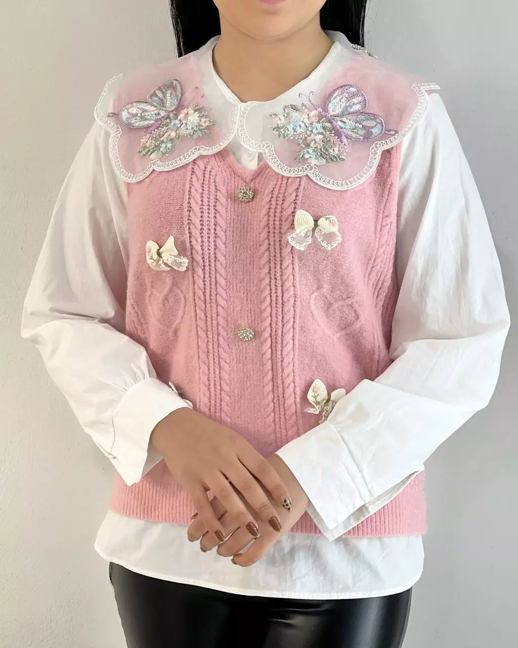 پلیور بافت یقه منجوق دوزی پروانه کد 5266