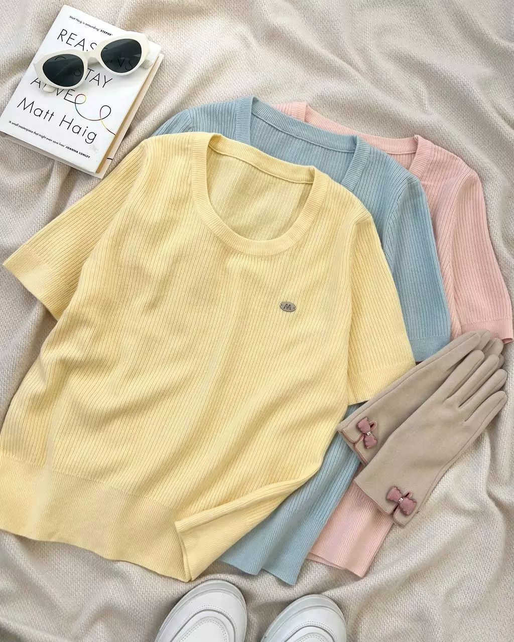 بلوز بافت استین کوتاه پاستلی کد 5377