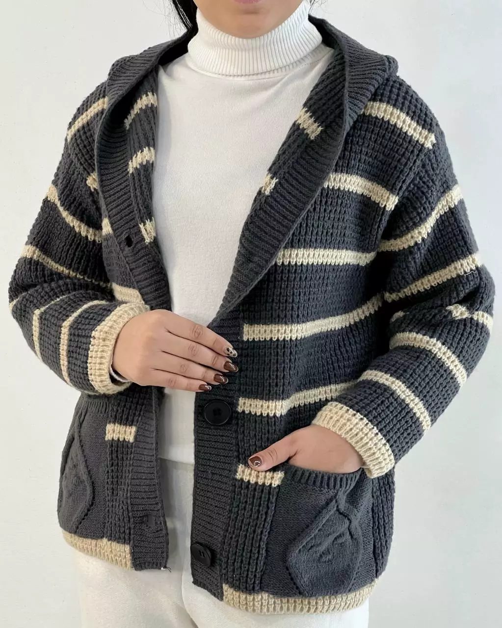 ژاکت بافت کلاهدار کد 5386