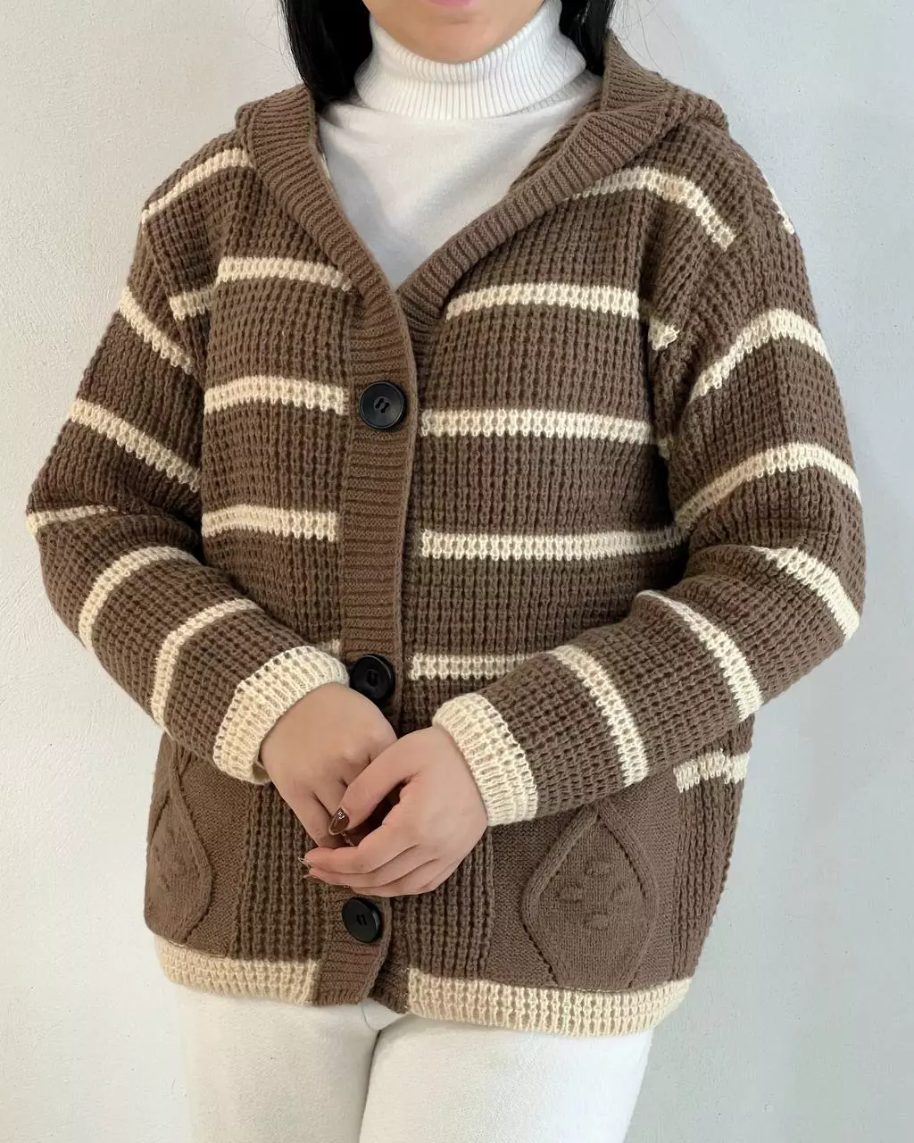 ژاکت بافت کلاهدار کد 5386