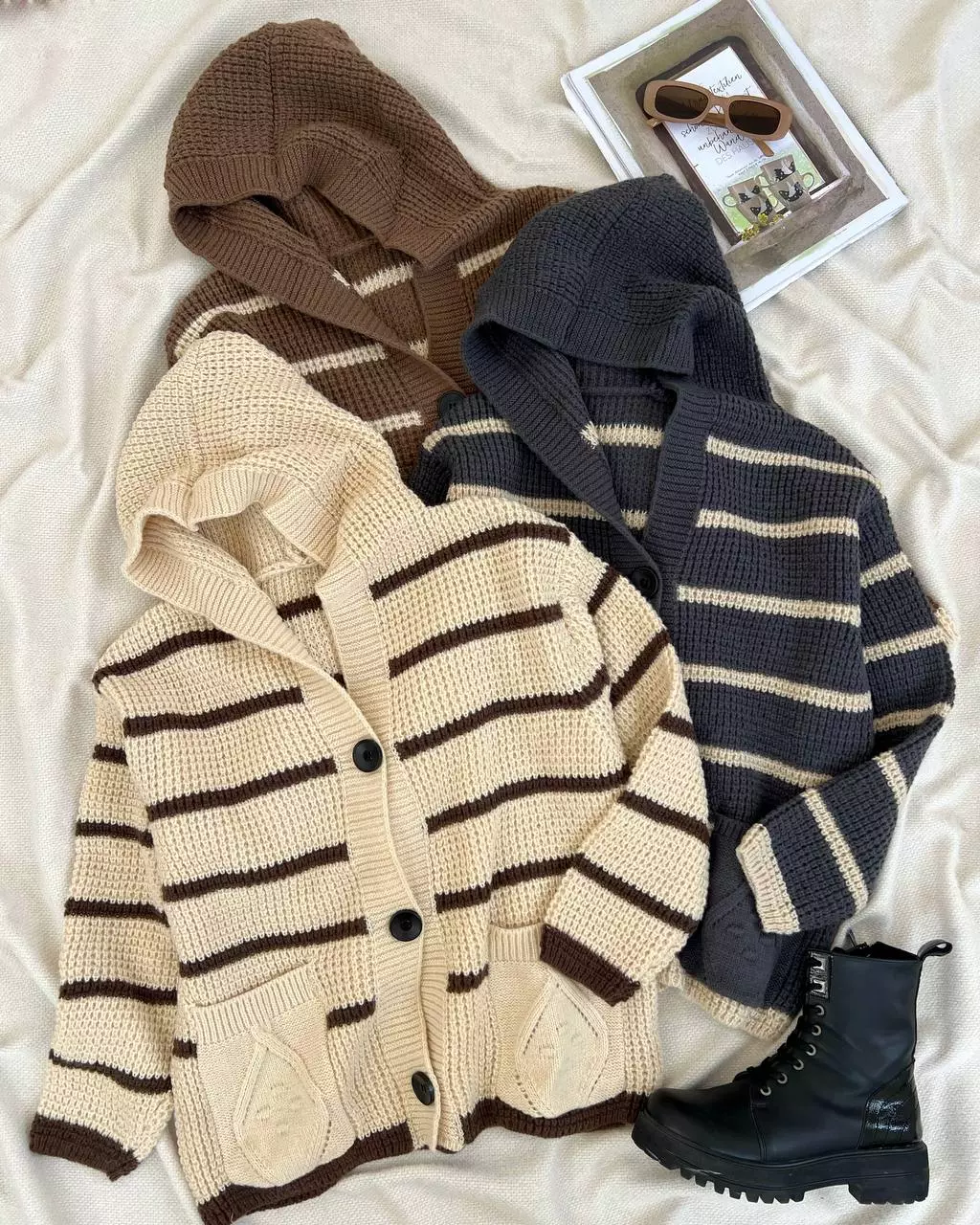 ژاکت بافت کلاهدار کد 5386