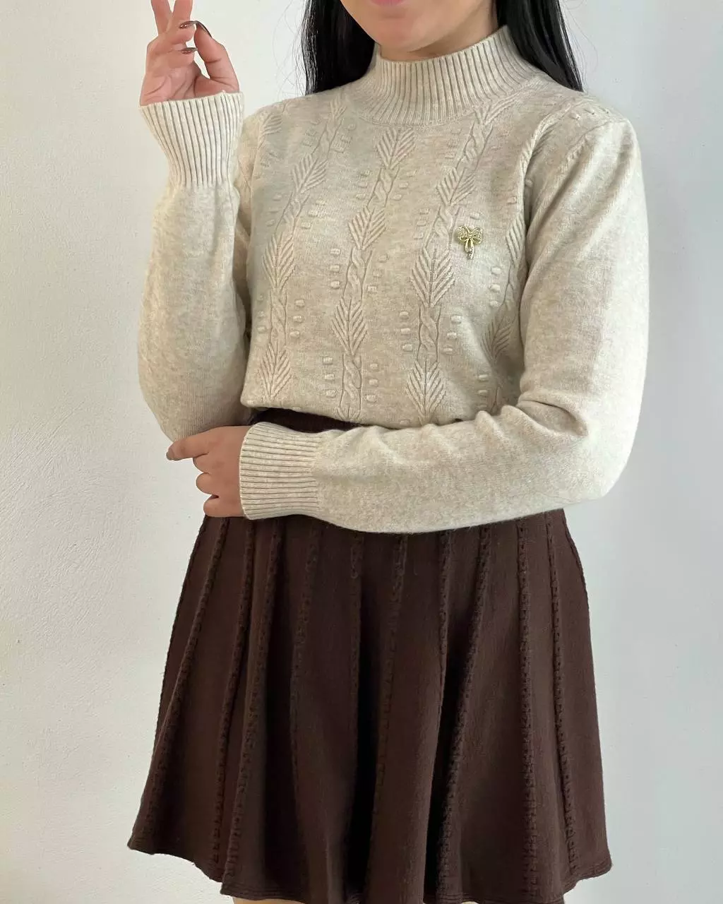 پلیور بافت طرح برجسته یقه ایستاده کد 5390