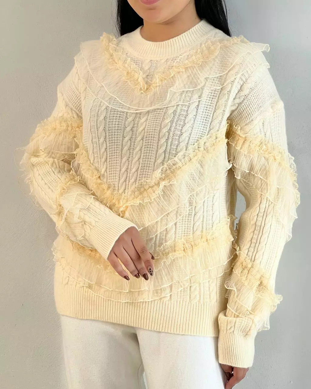 پلیور بافت زنجیری تور دوزی کد 5391