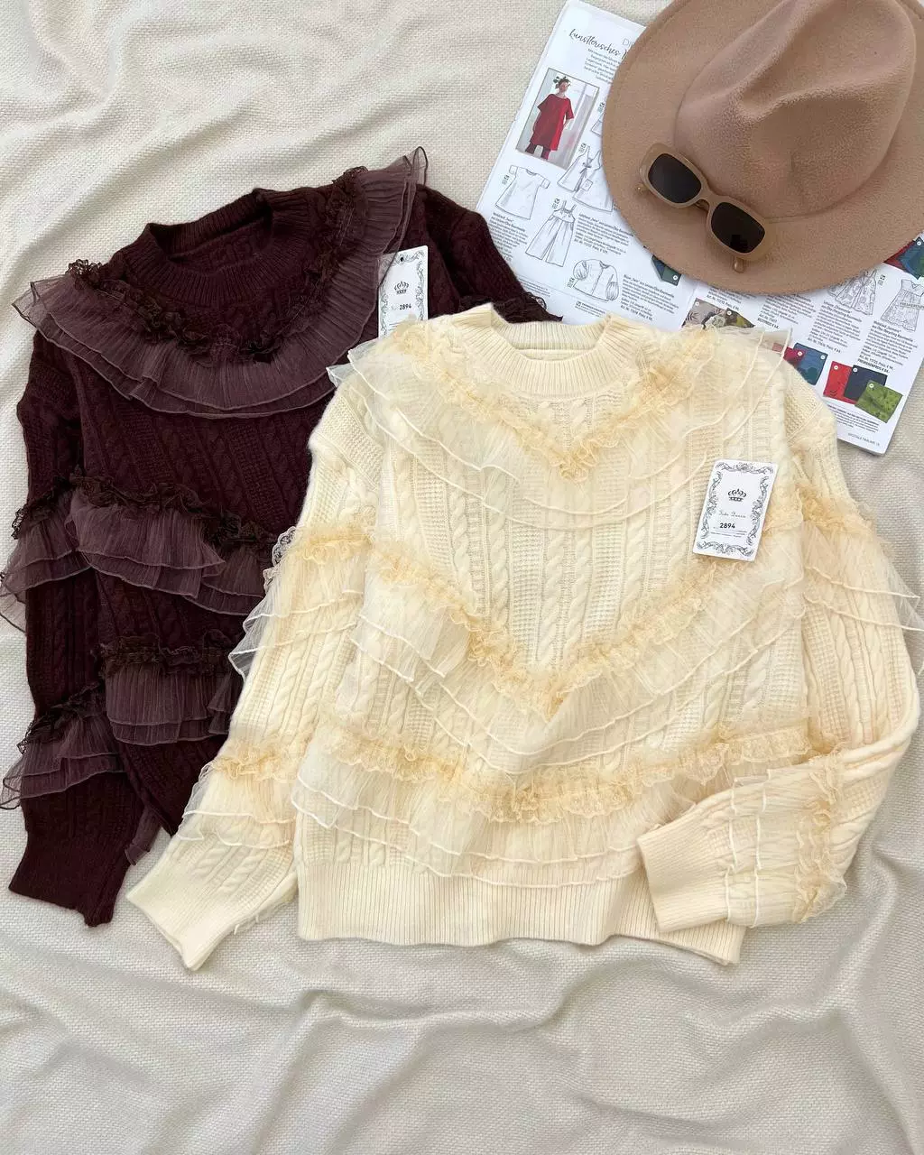 پلیور بافت زنجیری تور دوزی کد 5391