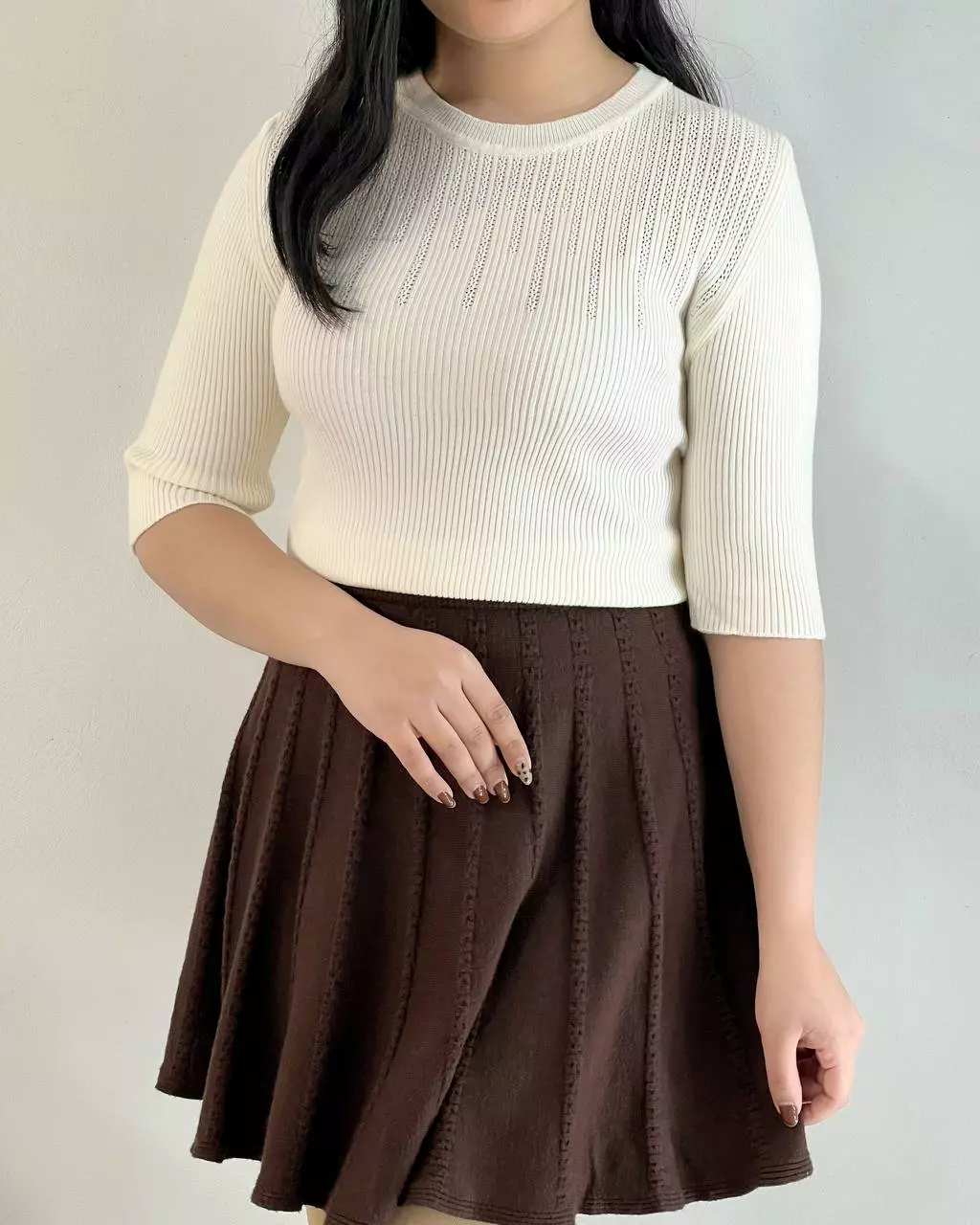 بلوز بافت استین سه ربع یقه گرد کد 5392