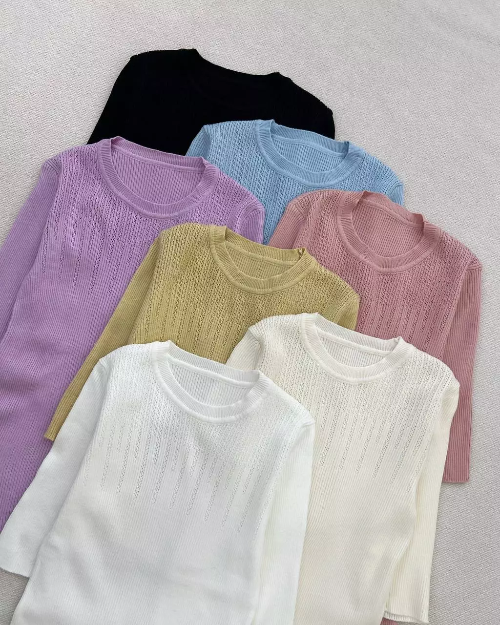 بلوز بافت استین سه ربع یقه گرد کد 5392