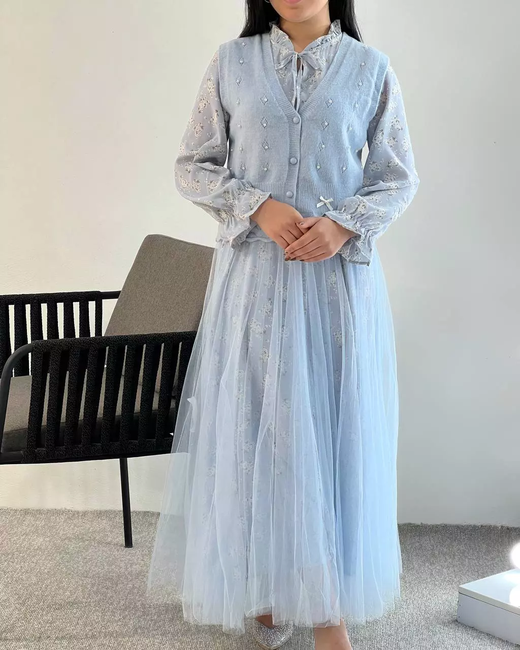 ست پیراهن بهمراه جلیقه بافت کد 5393