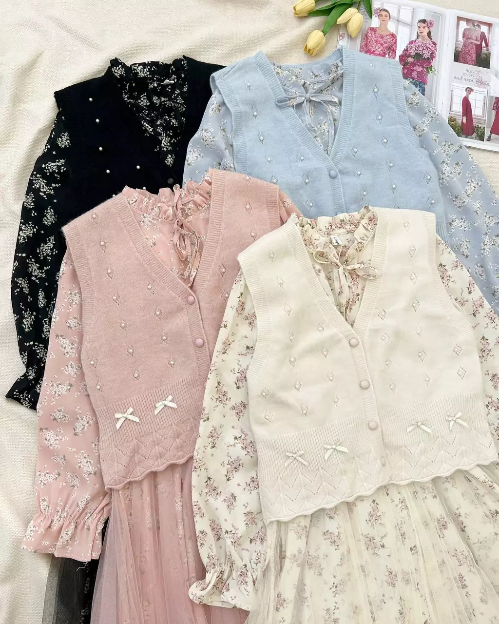 ست پیراهن بهمراه جلیقه بافت کد 5393