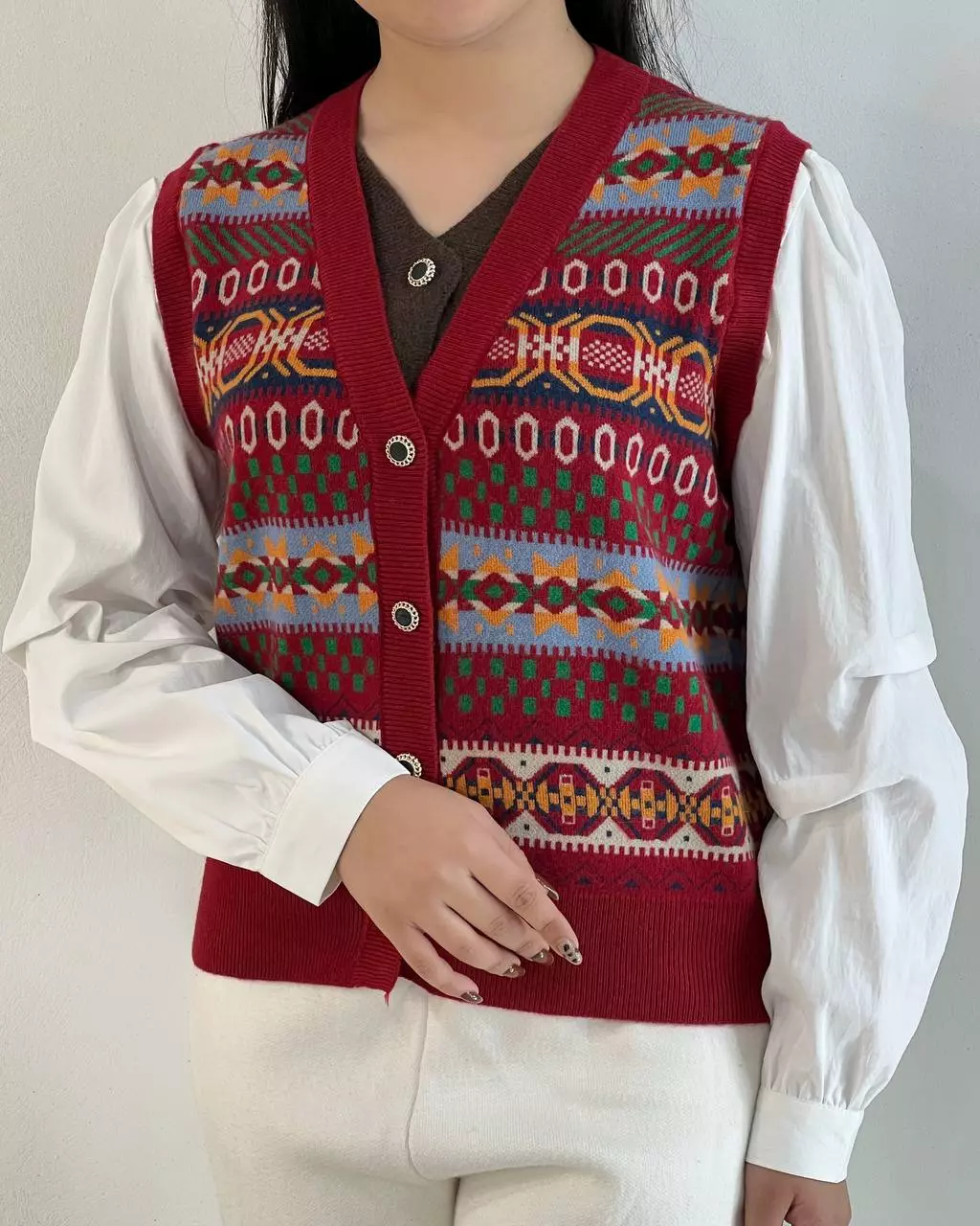 ژاکت بافت دو یقه سنتی کد 5394