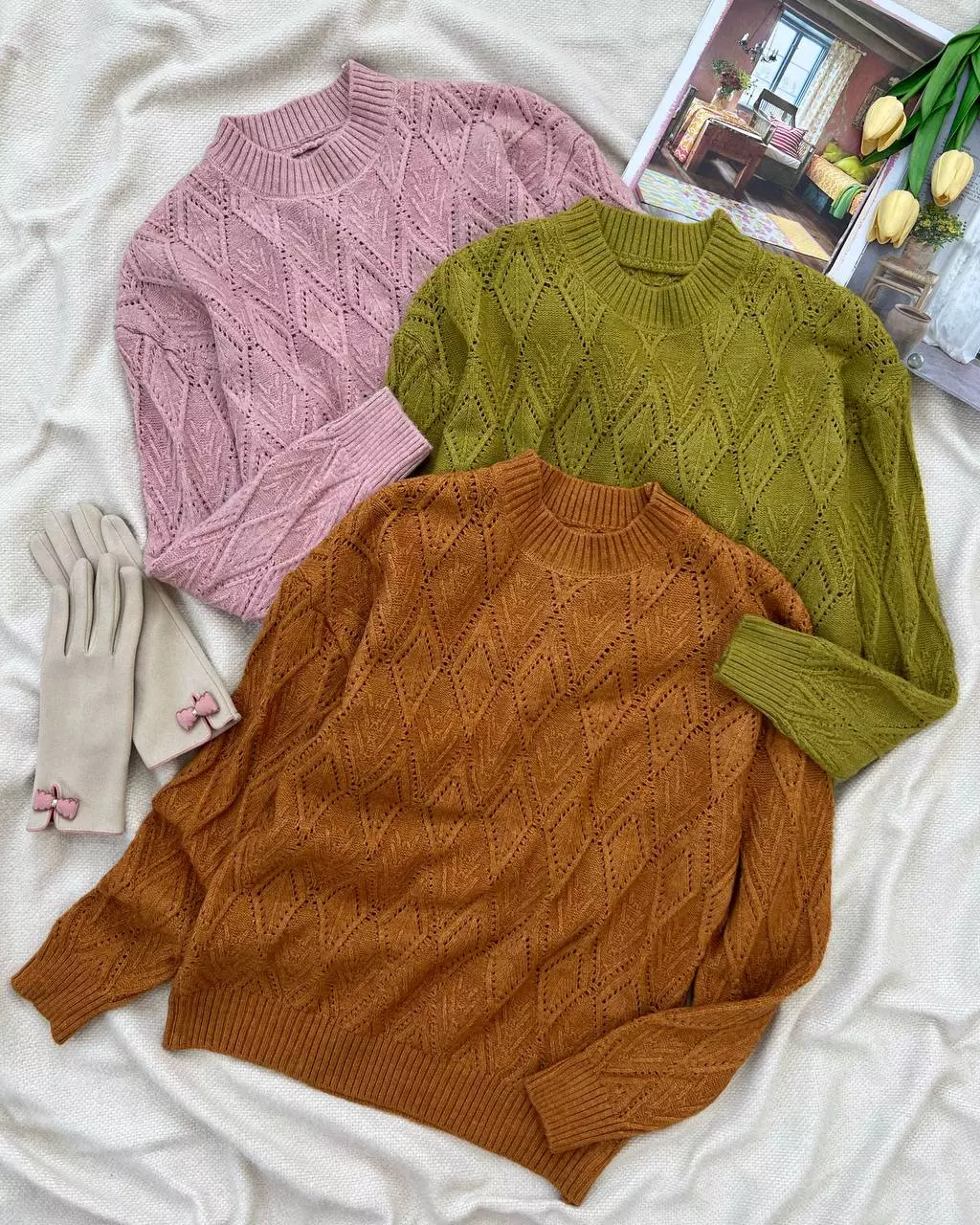 پلیور بافت طرح برجسته یقه گرد کد 5406