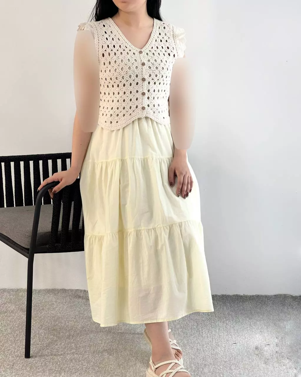 ست سارافن با رویی قلاب بافی کد 5407