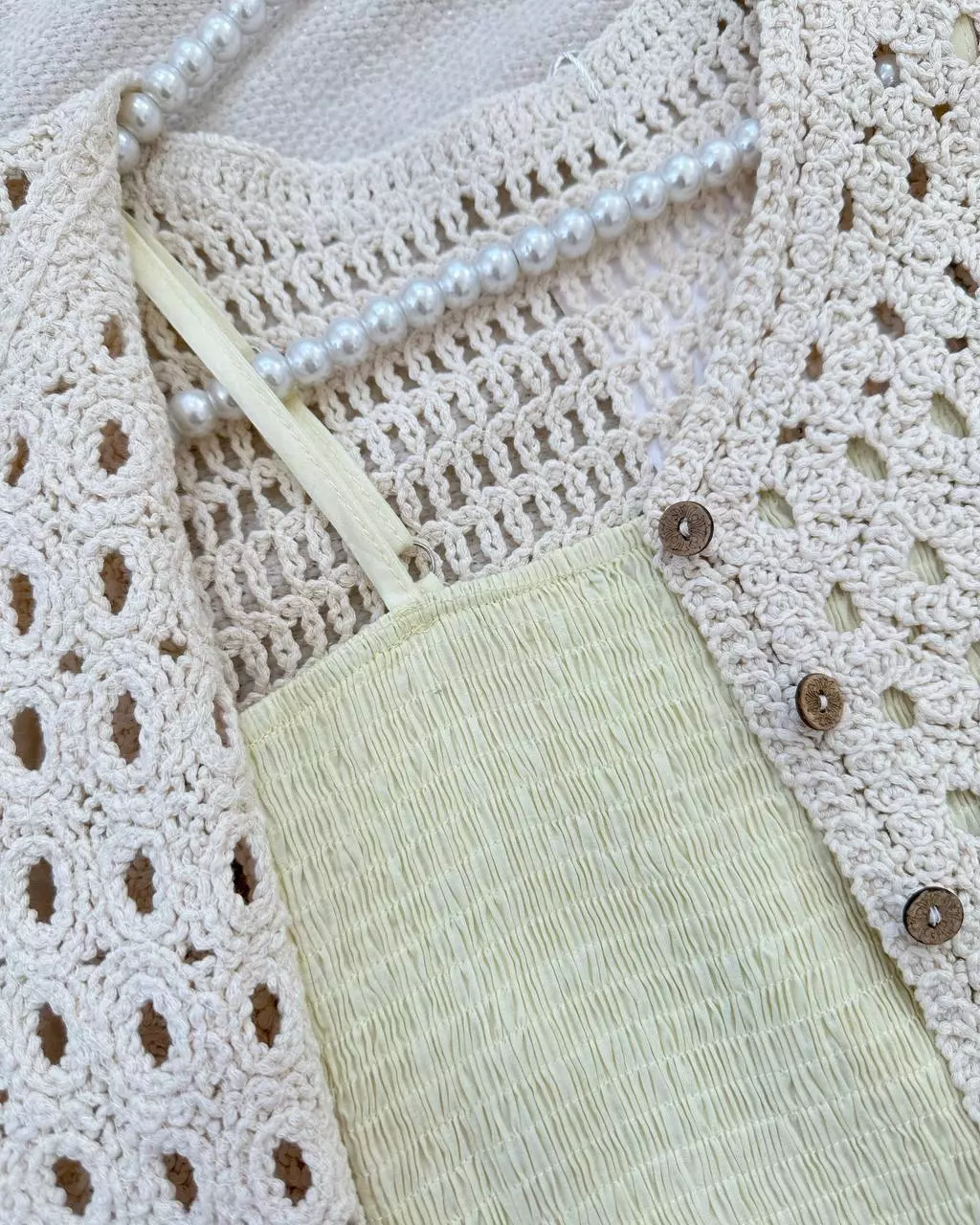 ست سارافن با رویی قلاب بافی کد 5407