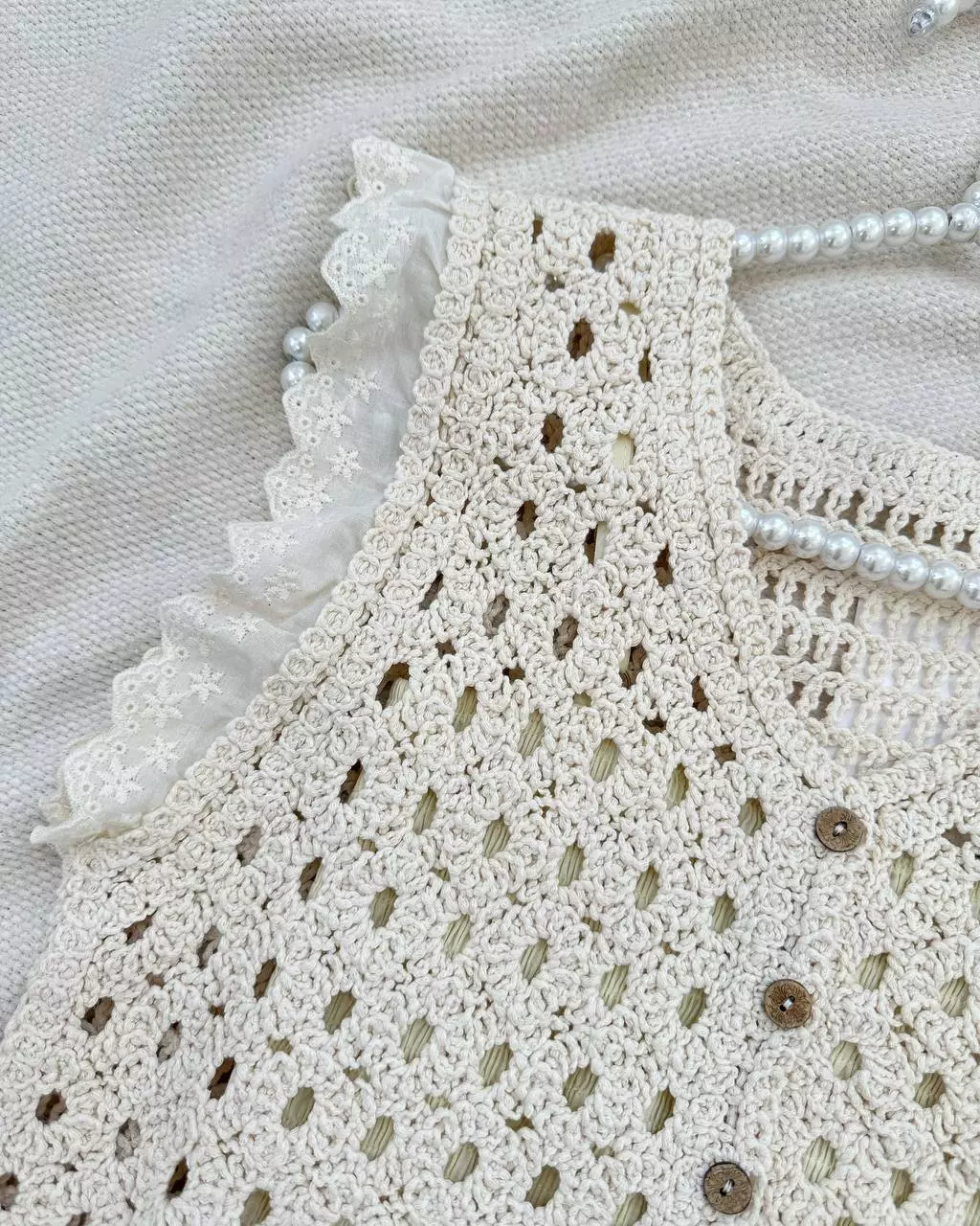 ست سارافن با رویی قلاب بافی کد 5407