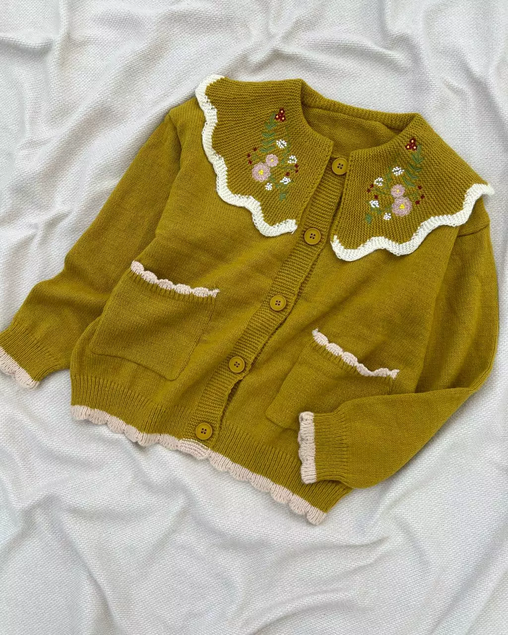 ژاکت بافت عروسکی یقه گلدوزی کد 5416