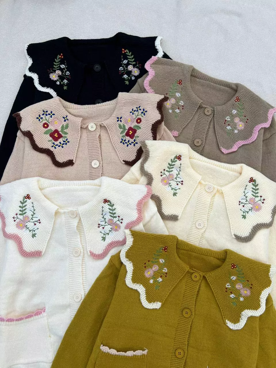 ژاکت بافت عروسکی یقه گلدوزی کد 5416