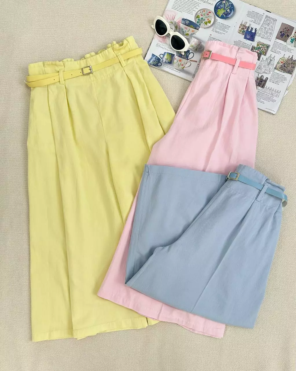 شلوار دامنی واید کتان بهمراه کمربند کد 5434