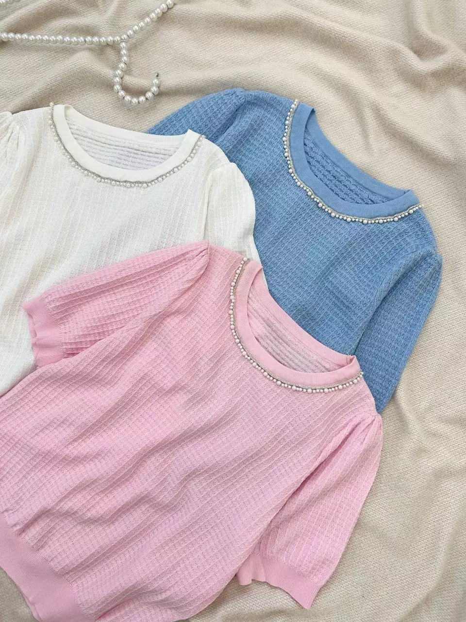 بلوز بافت یقه مروارید کد 5443