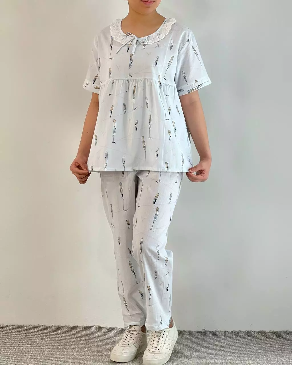 ست بلوز و شلوار نخی استین بلند کد 5447