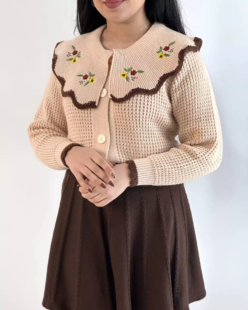 ژاکت بافت یقه گلدوزی عروسکی 2 کد 5454