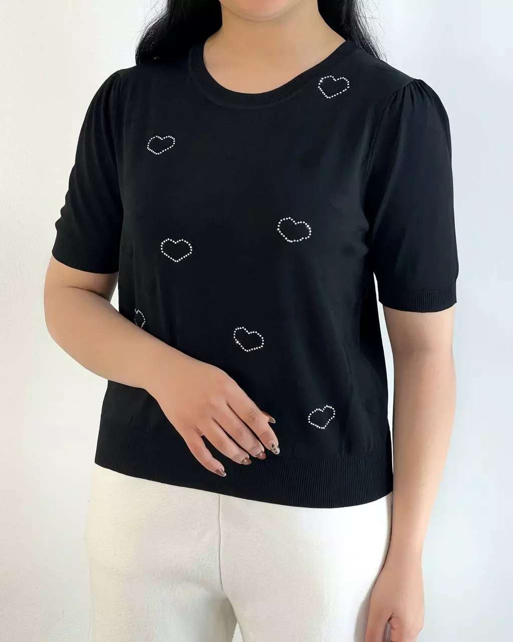 بلوز بافت قلب نگین دار کد 5458