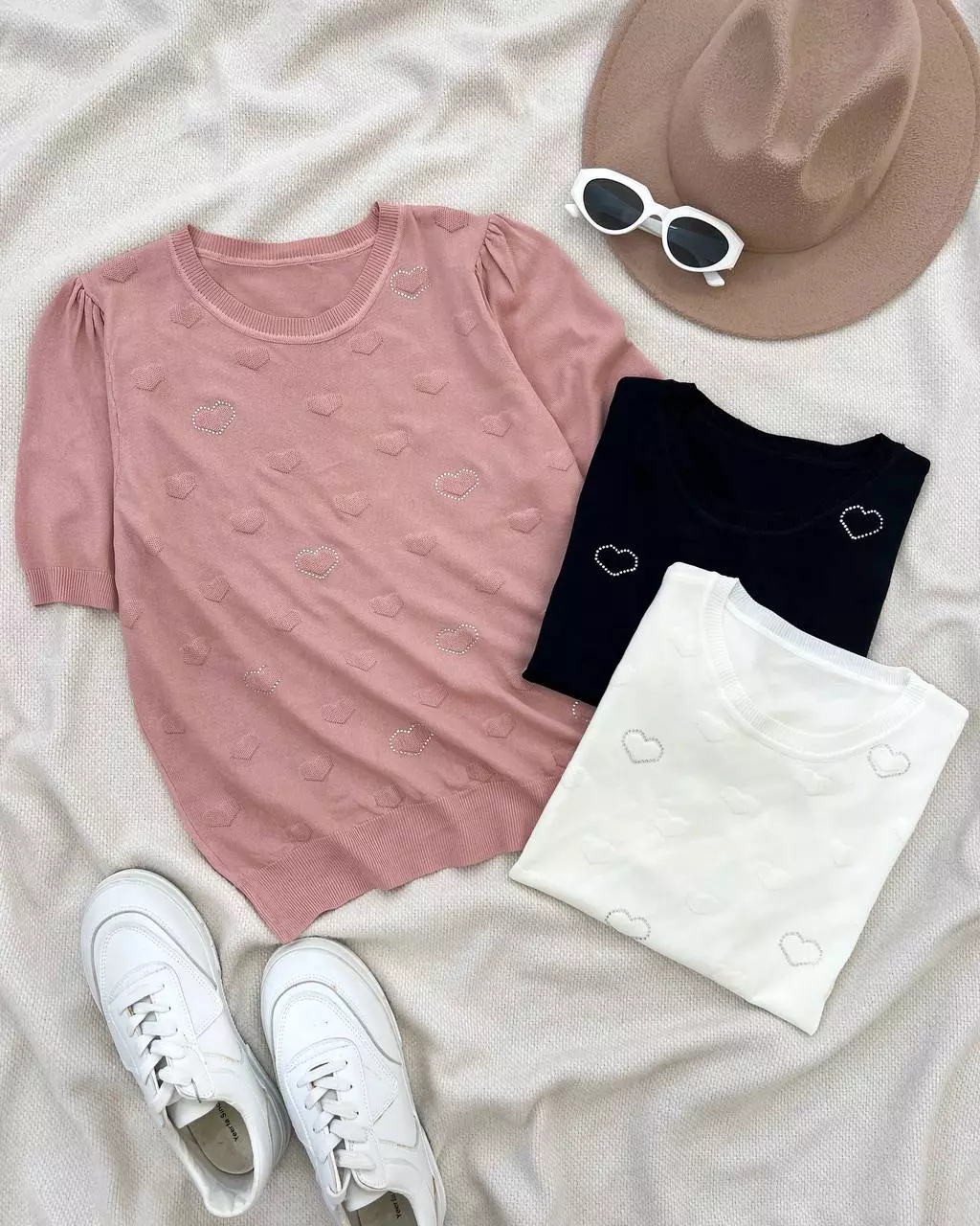 بلوز بافت قلب نگین دار کد 5458