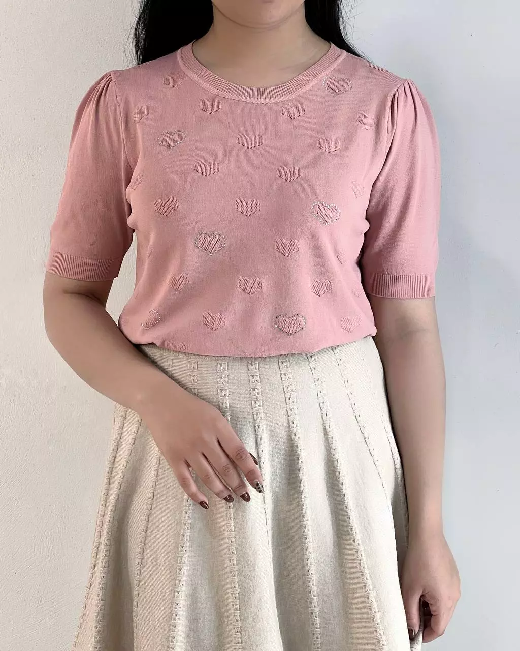 بلوز بافت قلب نگین دار کد 5458