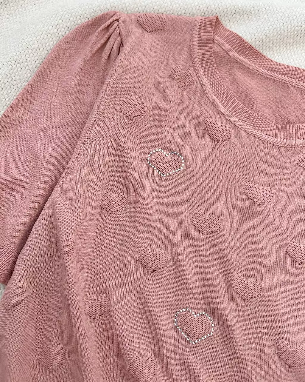 بلوز بافت قلب نگین دار کد 5458