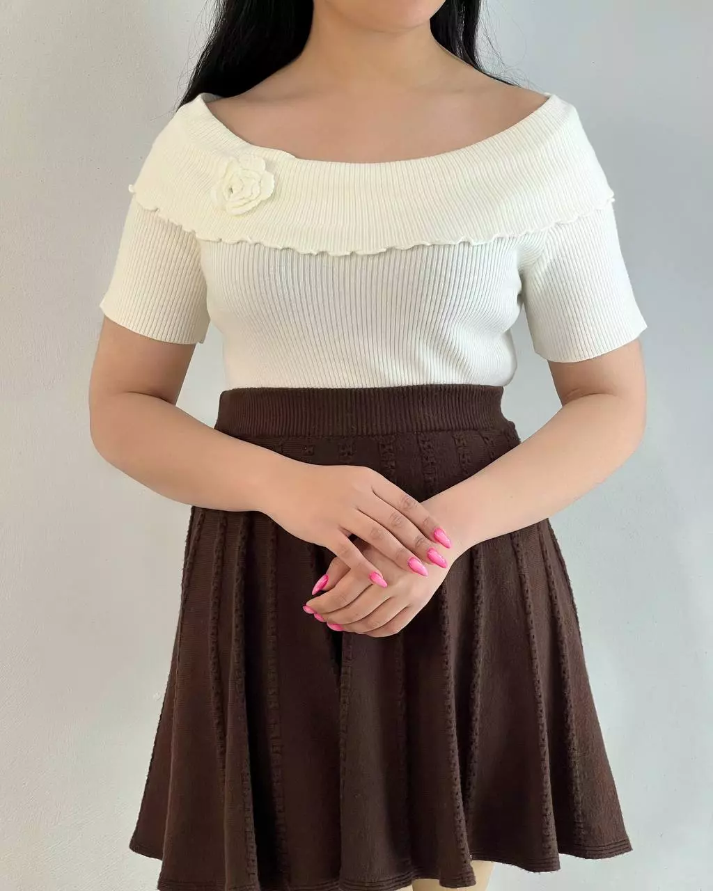 بلوز بافت یقه قایقی تک گل کد 5479