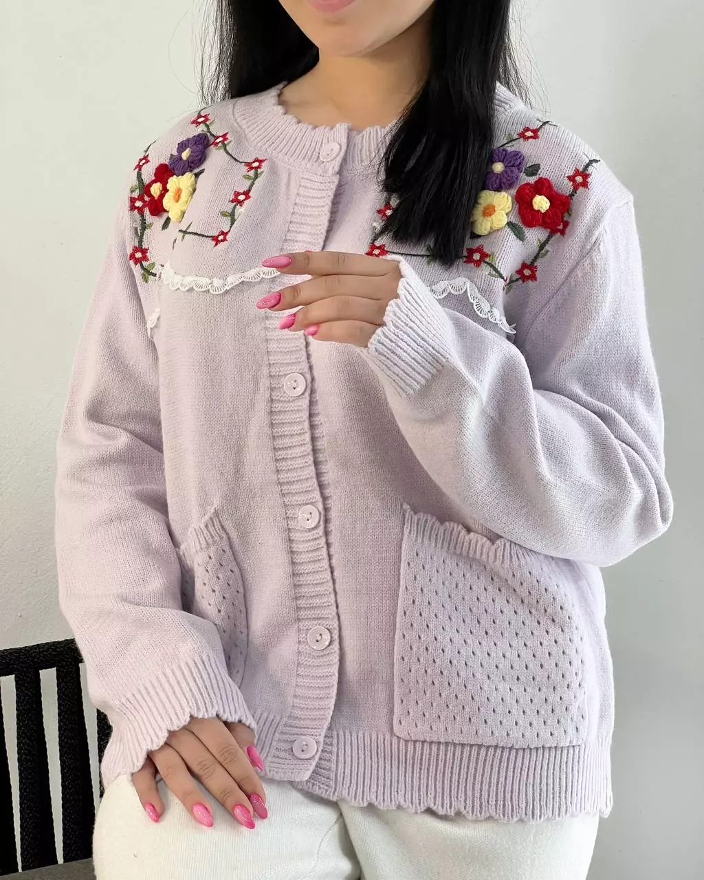 ژاکت بافت گل برجسته گلدوزی کد 5481