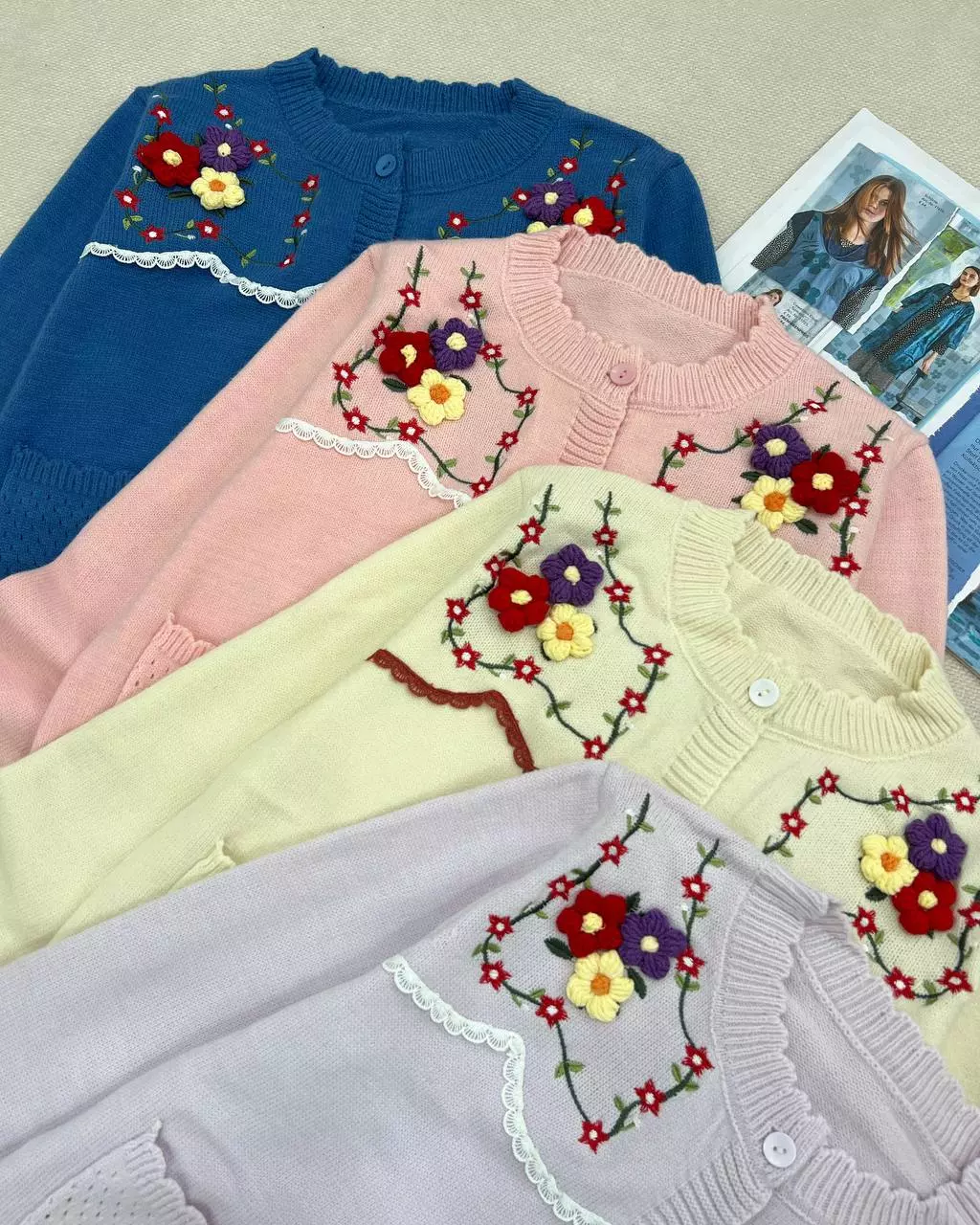 ژاکت بافت گل برجسته گلدوزی کد 5481