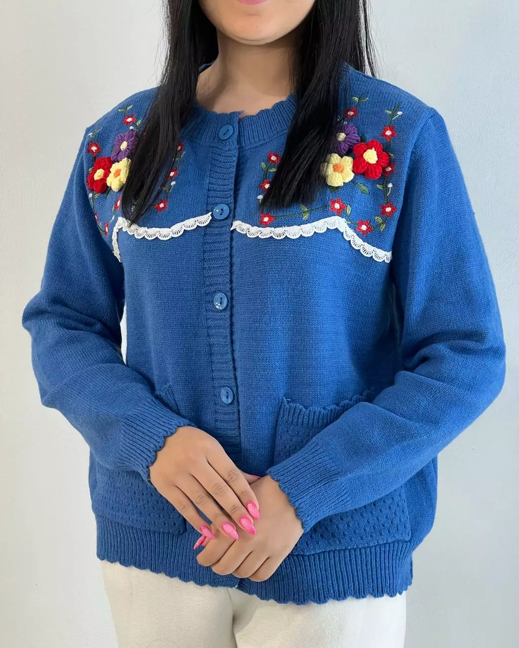 ژاکت بافت گل برجسته گلدوزی کد 5481