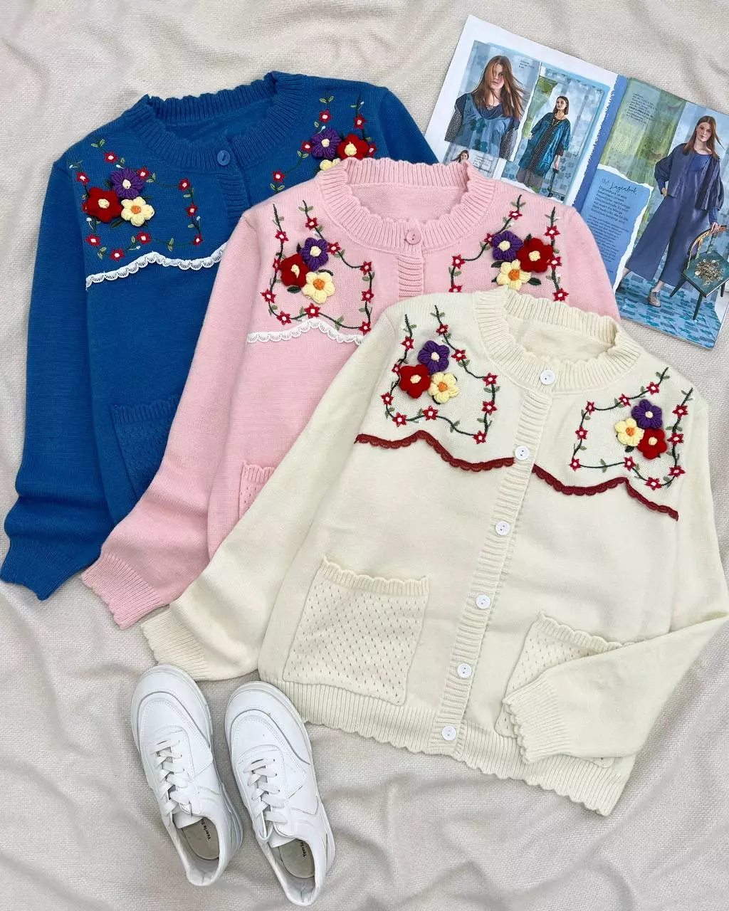 ژاکت بافت گل برجسته گلدوزی کد 5481