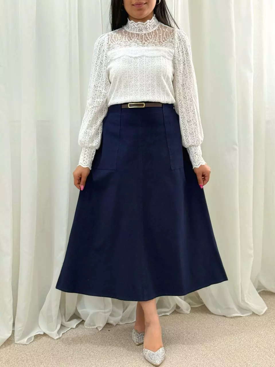 دامن کتان بهمراه کمربند کد 5549