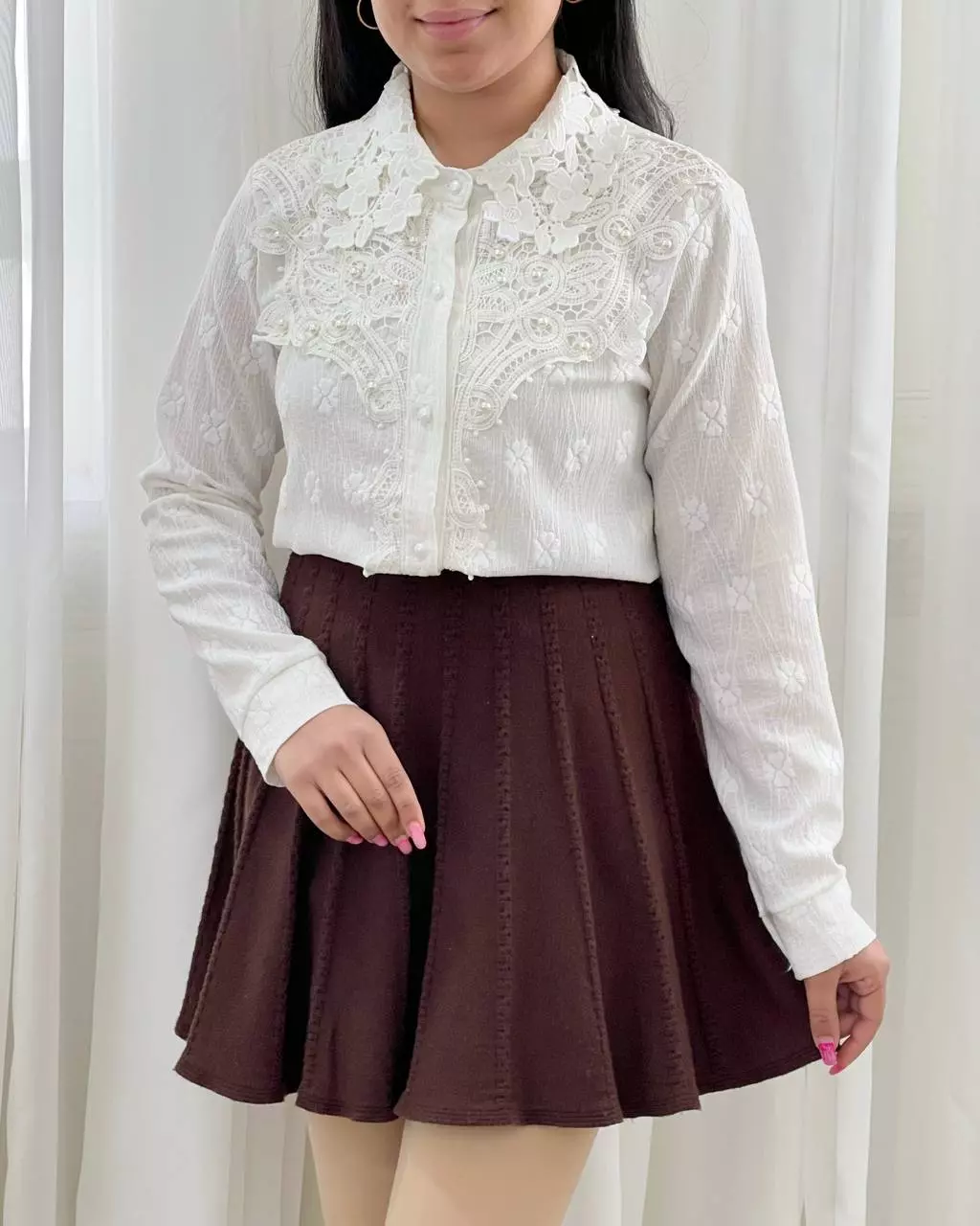 شومیز جلو دکمه مزونی دو رنگ کد 5551