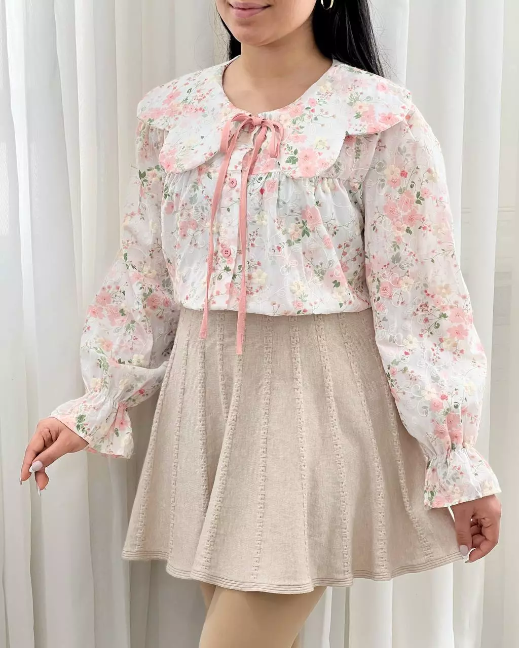 شومیز تمام خامه دوزی گل گلی کد 5559