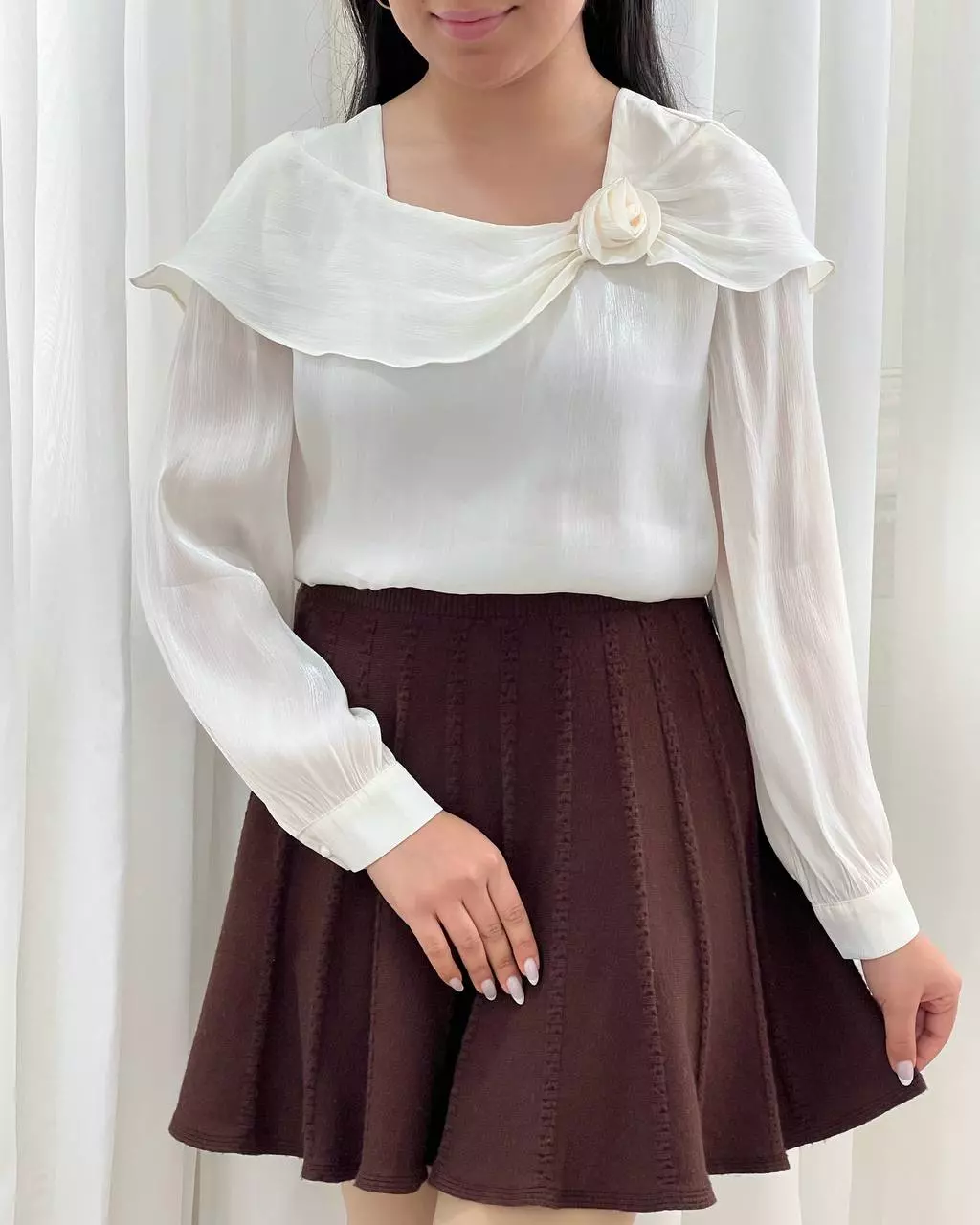 شومیز حریر شیمر تک گل کد 5561